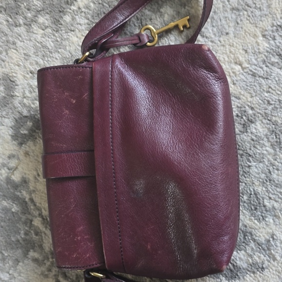 Fossil Kinley Leather Suede Crossbody Handbag Fig/Maroon/Wine Color Multi Pocket - Picture 6 of 6